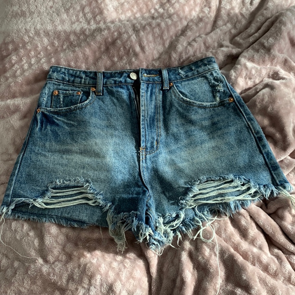 New condition; high rise denim shorts